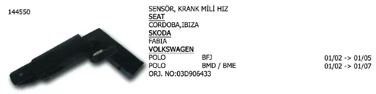 ÜNÜVAR 144550 Krank Sensörü 03D906433