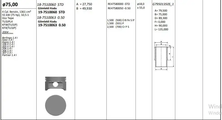 KING PISTONS 19-7510060 Piston Gömlek Segman (Set)