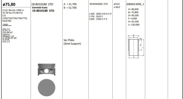 KING PISTONS 19-8010180 Piston Gömlek Segman (Set) 7909000