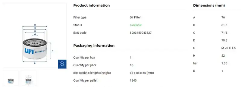 UFI 23.418.00 Yağ Filtresi