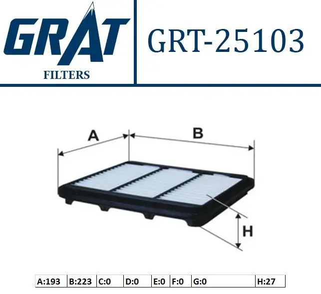 GRAT 25103 Hava Filtresi 96591485