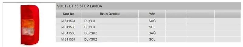 MARS 611535 Stop Lambası (Sol) 2D0945095