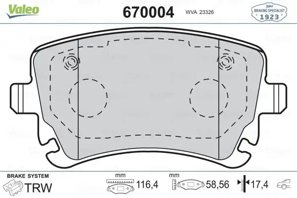 VALEO 670004 Arka Fren Balatası
