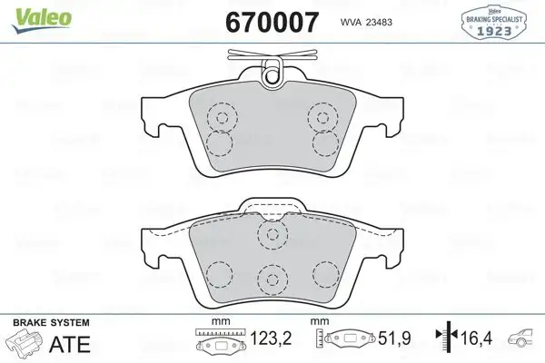 VALEO 670007 Arka Fren Balatası