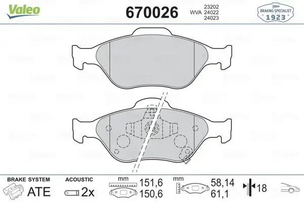 VALEO 670026 Ön Fren Balatası