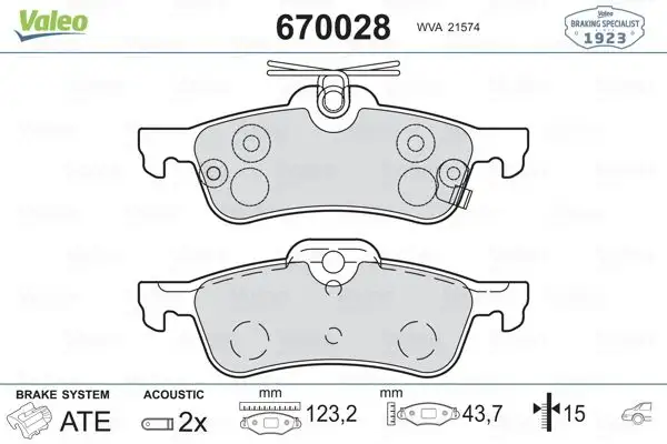VALEO 670028 Arka Fren Balatası