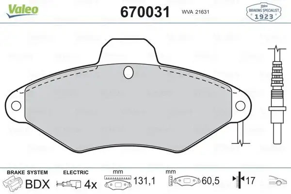 VALEO 670031 Ön Fren Balatası