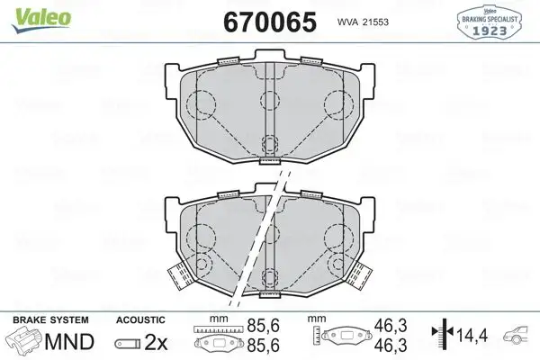 VALEO 670065 Arka Fren Balatası