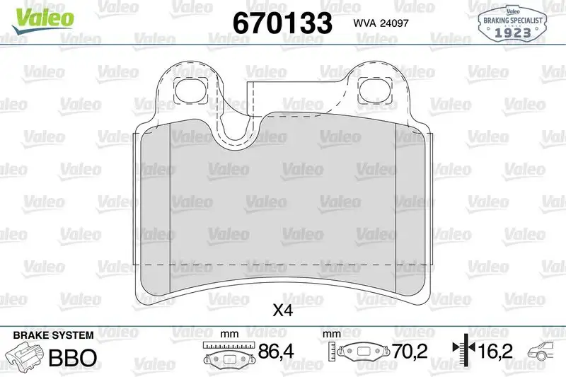 VALEO 670133 Arka Fren Balatası 7L6698451B