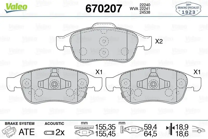 VALEO 670207 Ön Fren Balatası 77367369