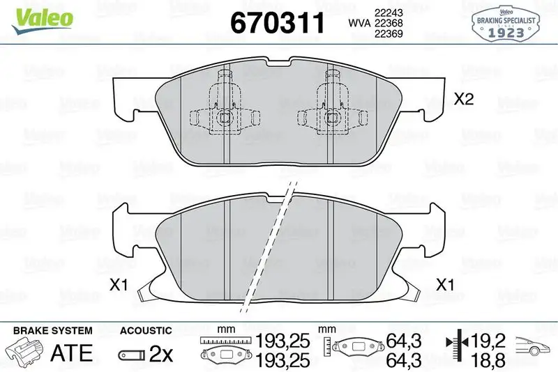 VALEO 670311 Ön Fren Balatası