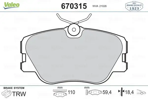 VALEO 670315 Ön Fren Balatası