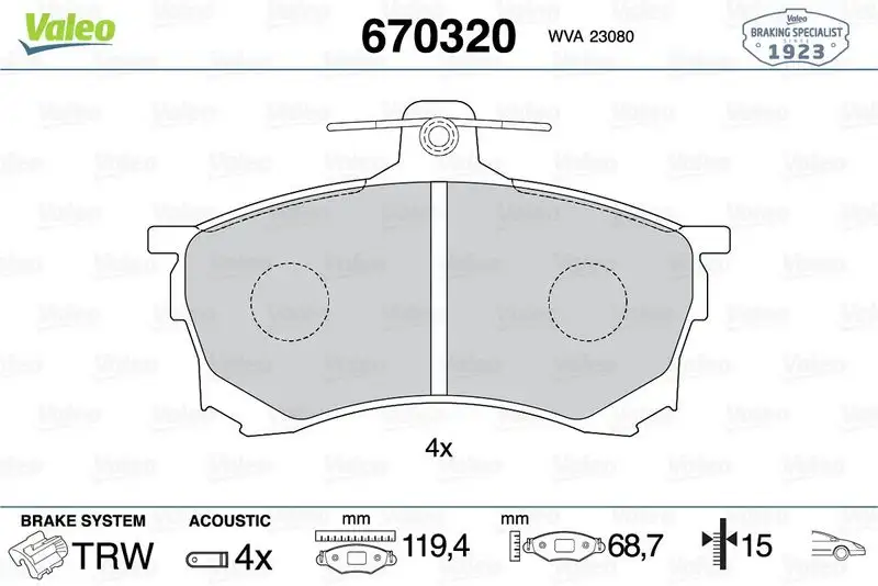 VALEO 670320 Ön Fren Balatası MR290240
