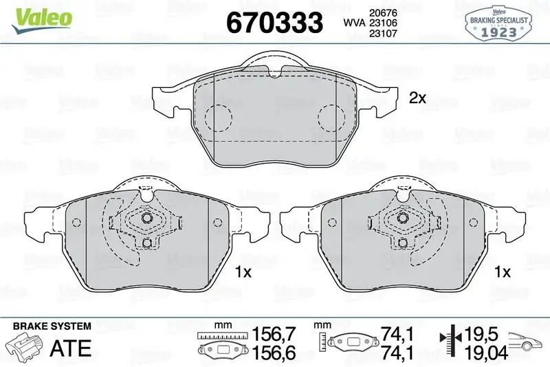 VALEO 670333 Ön Fren Balatası