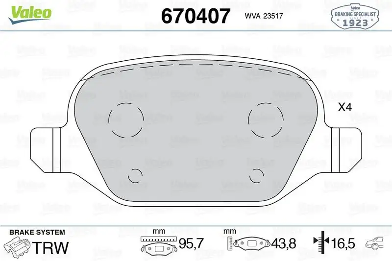 VALEO 670407 Arka Fren Balatası