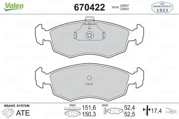 VALEO 670422 Ön Fren Balatası