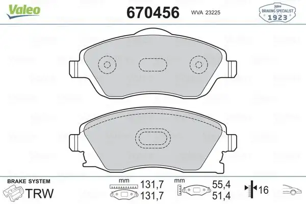 VALEO 670456 Ön Fren Balatası