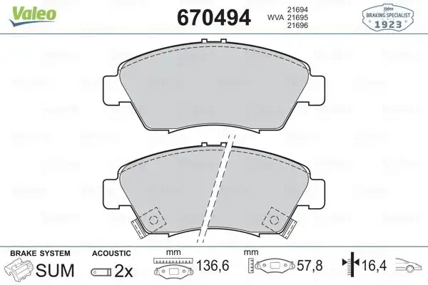 VALEO 670494 Ön Fren Balatası