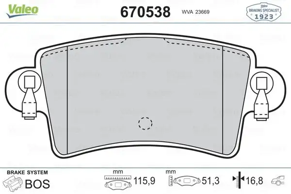 VALEO 670538 Arka Fren Balatası
