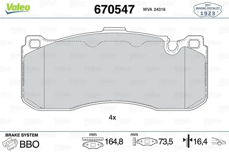 VALEO 670547 Ön Fren Balatası 34116784807