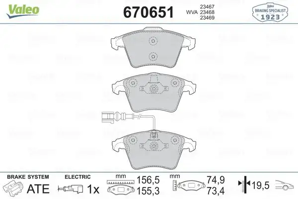 VALEO 670651 Ön Fren Balatası