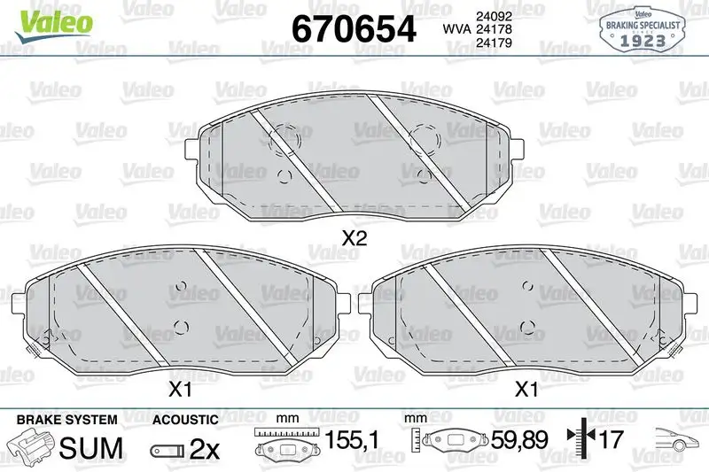 VALEO 670654 Ön Fren Balatası 581013EE01