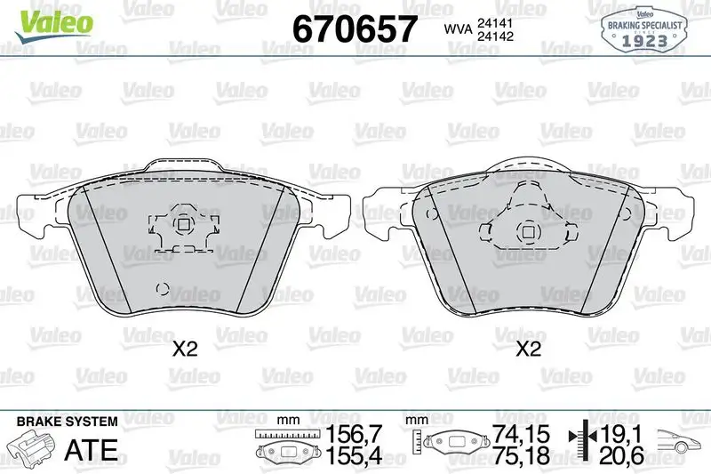 VALEO 670657 Ön Fren Balatası