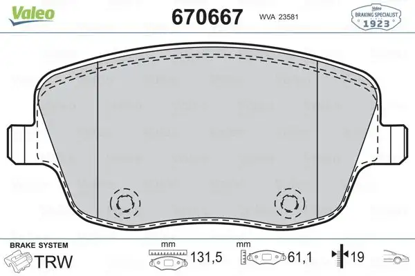 VALEO 670667 Ön Fren Balatası 6Q0698151A