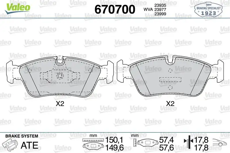 VALEO 670700 Ön Fren Balatası