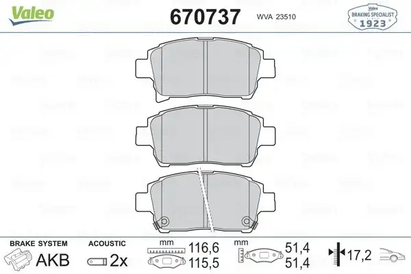 VALEO 670737 Ön Fren Balatası