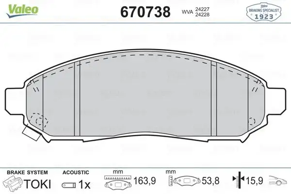 VALEO 670738 Ön Fren Balatası