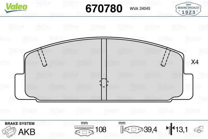 VALEO 670780 Arka Fren Balatası