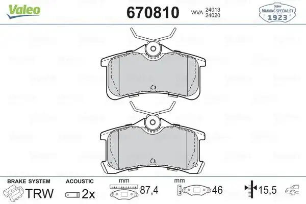 VALEO 670810 Arka Fren Balatası