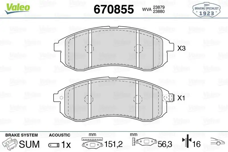 VALEO 670855 Ön Fren Balatası MN102622