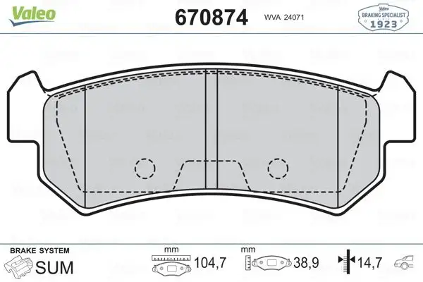 VALEO 670874 Arka Fren Balatası 96405131