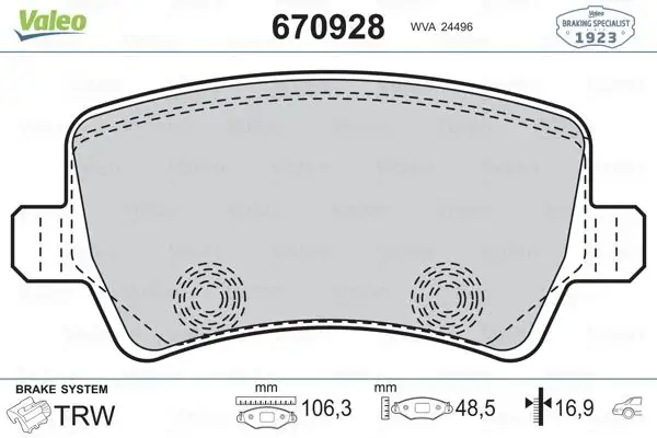VALEO 670928 Arka Fren Balatası