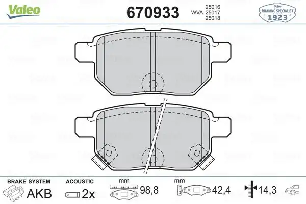 VALEO 670933 Arka Fren Balatası