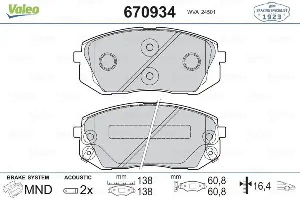 VALEO 670934 Ön Fren Balatası