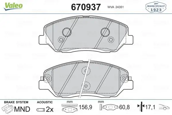 VALEO 670937 Ön Fren Balatası