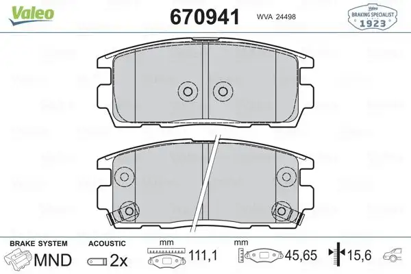 VALEO 670941 Arka Fren Balatası