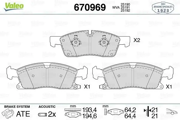 VALEO 670969 Ön Fren Balatası 68052370AB