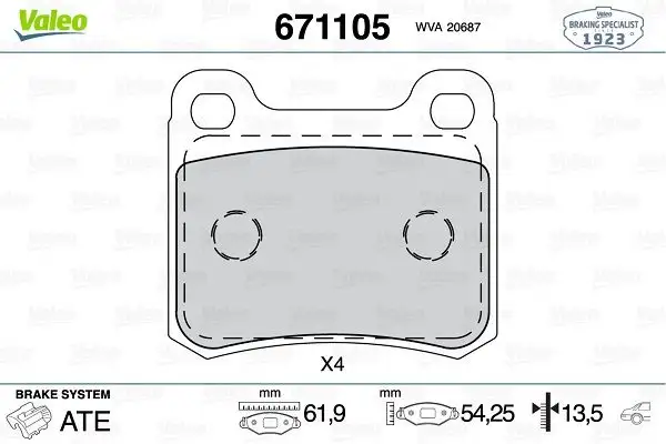 VALEO 671105 Arka Fren Balatası