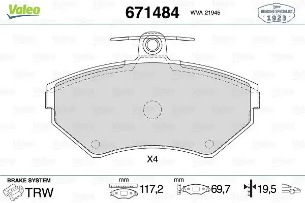 VALEO 671484 Ön Fren Balatası 8E0698151A