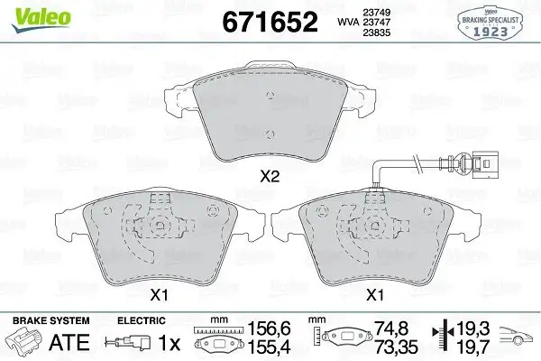 VALEO 671652 Ön Fren Balatası 7L6698151F