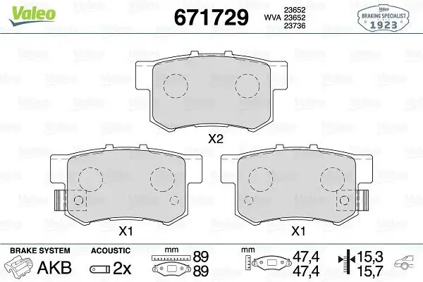 VALEO 671729 Arka Fren Balatası 43022SJFE00