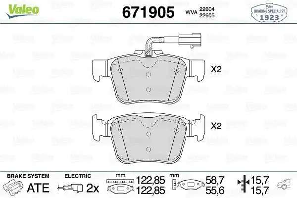 VALEO 671905 Arka Fren Balatası