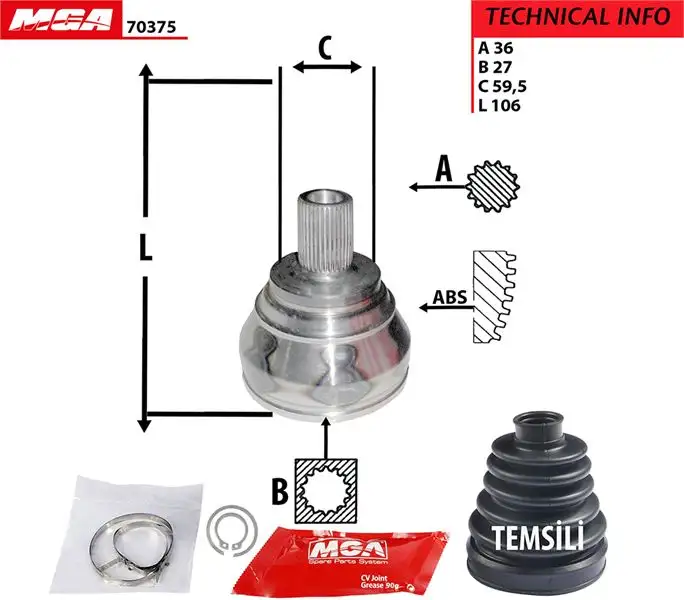 MGA 70375 Aks Kafası (Dış) 1K0498099B