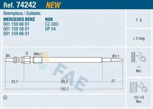 FAE 74242 Kızdırma Bujisi A0011595801