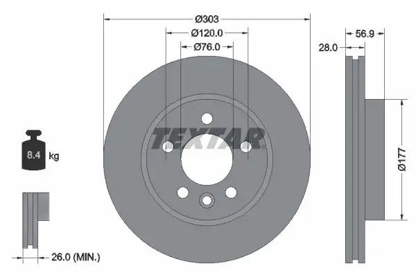 TEXTAR 92228905 Ön Fren Diski 2H0615301D