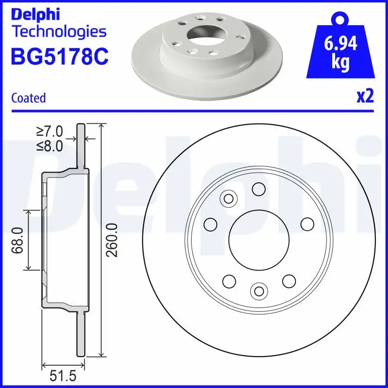 DELPHI BG5178C Arka Fren Diski 432064941R